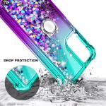 WDHD Compatible with Motorola Moto G-Play-2024 Case Aqua/Purple | Glitter Bling Sparkly Floating Liquid Cute Phone Cover with Tempered Glass Screen Protector/Ring Holder/Diamond Wrist Strap Lanyard