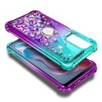 WDHD Compatible with Motorola Moto G-Play-2024 Case Aqua/Purple | Glitter Bling Sparkly Floating Liquid Cute Phone Cover with Tempered Glass Screen Protector/Ring Holder/Diamond Wrist Strap Lanyard