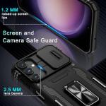 DEERLAMN Case for Samsung Galaxy A16 5G with Slide Camera Cover+Screen Protector (1 Pack), Rotated Ring Kickstand Military Grade Shockproof Protective Cover-Black