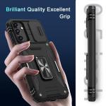 DEERLAMN Case for Samsung Galaxy A16 5G with Slide Camera Cover+Screen Protector (1 Pack), Rotated Ring Kickstand Military Grade Shockproof Protective Cover-Black