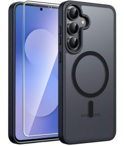 FNTCASE for Samsung Galaxy S25 FE Case: Magnetic Translucent Matte Military Grade Drop Proof Protection Cell Phone Cover - Slim Rugged Durable Shockproof Protective S25Fe Cases (Black-6.7 inch)