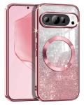 Casetego for Google Pixel 10 Case,Pixel 10 Pro Case,Compatible with MagSafe,Glitter Sparkle Magnetic Plated Slim Shockproof Soft TPU Bumper Cover for Google Pixel 10/10 Pro,Rose Gold