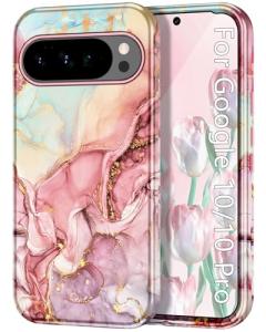 Btscase for Google Pixel 10 Pro Case/Pixel 10 Case 2025 [Military Grade Shockproof] Stylish Marble Pattern Slim Protective 3 Layers Hard PC+Soft Silicone Rugged Women Men Anti-Scratch Cover, Rose Gold