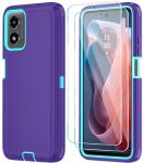 Qinmay Phone Case for Motorola Moto G Play 2024 4G Case with HD Screen Protector, Heavy Duty Shockproof & Dropproof 3-Layer Cover Phone Case for Moto G Play 2024 (PurpleSkyBlue)