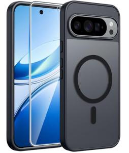FNTCASE for Google Pixel 10 & 10 Pro Case: for Pixel 9 & 9 Pro Case | Magnetic Matte Shockproof Rugged Translucent Phone Cover - Military Grade Drop Proof Sturdy Slim Protective Cases (6.3 inch/Black)