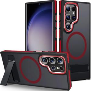 MALEWOLF Magnetic for Samsung Galaxy S22 Ultra Case with 3 Stand Ways, [Invisible Stand] Color-Blocked with Anti-Slip Edge Anti-Drop Shockproof Slim Phone Case for Galaxy S22 Ultra 6.8” (Black/Red)