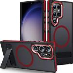 MALEWOLF Magnetic for Samsung Galaxy S22 Ultra Case with 3 Stand Ways, [Invisible Stand] Color-Blocked with Anti-Slip Edge Anti-Drop Shockproof Slim Phone Case for Galaxy S22 Ultra 6.8” (Black/Red)