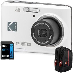 Kodak FZ45WH PIXPRO FZ45 16MP Digital Camera White Bundle with Lexar 32GB High-Performance 800x UHS-I SDHC Memory Card Blue Series and Deco Photo Point and Shoot Field Bag Camera Case