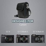 MegaGear MG766 Leather Camera Case with Strap Compatible with Canon PowerShot G7 X Mark III, G7 X Mark II, G7 X - Black