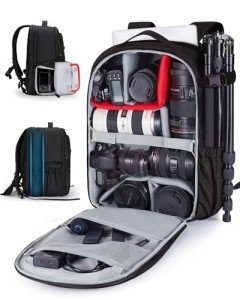 BAGSMART Camera Backpack, Expandable DSLR SLR Camera Bags for Photographers, Photography Travel Backpack with 15.6" Laptop Compartment, Rain Cover & Tripod Holder, Black