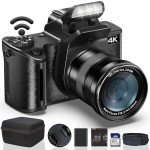 4K Digital Camera for Photography - 64MP WiFi Vlogging Camera for YouTube One-Touch Macro - UHD Autofocus Video Cameras with 4.0" Touch Screen, 18X Digital Zoom, Lens Hood, 3000mAH Battery, 32GB Card