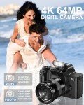 4K Digital Camera for Photography - 64MP WiFi Vlogging Camera for YouTube One-Touch Macro - UHD Autofocus Video Cameras with 4.0" Touch Screen, 18X Digital Zoom, Lens Hood, 3000mAH Battery, 32GB Card