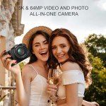 Yatao Digital Camera with WiFi, 4K 5K 64MP Photography Camera Kit for YouTube, Front and Rear Dual Camera for Convenient Selfie, Equipped with 64GB Micro Card, Wide & Macro Lens, Card Reader