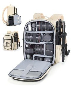 BAGSMART Small Camera Backpack, DSLR SLR Small Camera Bag Fits 13 Inch Laptop, Camera Backpack with Rain Cover & Tripod Holder