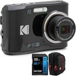 Kodak FZ45BK PIXPRO FZ45 16MP Digital Camera, Black Bundle with Lexar 32GB High-Performance 800x UHS-I SDHC Memory Card + Deco Photo Point and Shoot Field Bag Camera Case