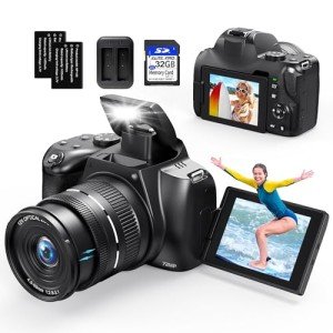 4K Digital Cameras for Photography, 12X Optical Zoom 72MP Vlogging Camera for YouTube with 270°Flip Screen, Autofocus & Anti-Shake Camera, 59mm Wide Angle & Macro Lens, 2 Batteries, 32GB SD Card
