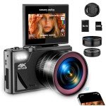 4K Digital Camera for Photography, 64MP WiFi Autofocus Vlogging for YouTube With Super Wide-Angle & Macro Lens, 3" 180 Flip Screen, Video Compact Travel for Beginner, Black