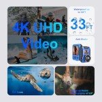 Digital Camera - 4K 56MP 33FT UHD Underwater Camera for Snorkeling with 32GB Card Dual-Screen Compact Waterproof Dustproof Floatable Camera - Autofocus Point and Shoot Digital Camera 1500mAh Battery