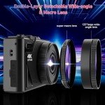 4K Digital Camera for Photography, 64MP WiFi Autofocus Vlogging for YouTube With Super Wide-Angle & Macro Lens, 3" 180 Flip Screen, Video Compact Travel for Beginner, Black