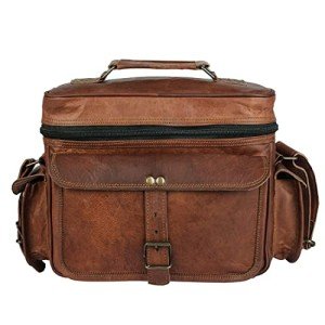 Leather Messenger Bag for Camera - Vintage Shoulder Satchel Camera Bag for DSLR, Canon, Nikon, Fuji Cameras - Travel, Portable Photography Bag