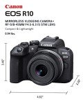 Canon EOS R10 Mirrorless Camera RF-S18-45mm F4.5-6.3 is STM Lens Kit, Hybrid Camera, 24.2 Megapixel CMOS (APS-C) Sensor, 4K Video, Vlogging Camera for Content Creators, Black
