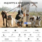 ORDRO 4K Video Camcorder AC3 30X Digital Zoom WiFi Night Vision Camera, 3.0'' IPS Screen Vlogging Camera for YouTube with Mic,Wide Angle Lens,LED Video Light, Handheld Holder, 64GB Card,Two Batteries