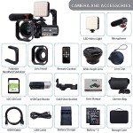 ORDRO 4K Video Camcorder AC3 30X Digital Zoom WiFi Night Vision Camera, 3.0'' IPS Screen Vlogging Camera for YouTube with Mic,Wide Angle Lens,LED Video Light, Handheld Holder, 64GB Card,Two Batteries