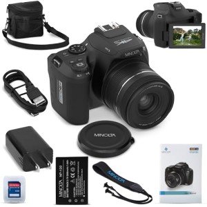 Minolta ProShot 64MP Digital Camera – 10x Optical Zoom, 4K Ultra HD Video, Macro Shooting, Anti-Shake, 3-inch LCD Screen, Face Detection – Includes 32GB SD Card, Battery & Case (Black)