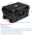 Regetek Waterproof Hard Case,27 x 20 x 13 Inch, Equipment Rolling Hard Case with Foam/Wheels/Retractable Handle for camera, Drone,tool, electronics,Shockproof, TSA Friendly, Inner 21.6"X 14.6"X10.2"