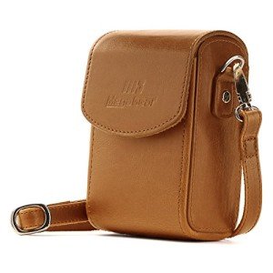 MegaGear MG768 Leather Camera Case with Strap Compatible with Canon PowerShot G7 X Mark III, G7 X Mark II, G7 X - Light Brown