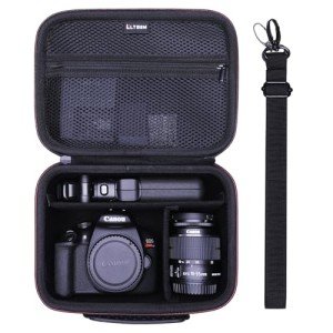 Camera Case Compatible with Canon EOS Rebel T7 / R100 / R50 / R5 / R6 Mark II / R7 / R8 / 90D / 5D Mark IV, Sony, Nikon DSLR Camera, Lens, Tripod, with 4 Pieces of Dividers and Shoulder Strap, Black