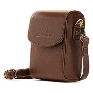 MegaGear Leather Camera Case with Strap Compatible with Canon PowerShot G7 X Mark III, G7 X Mark II, G7 X,Dark Brown
