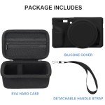 Canboc Case for Canon PowerShot G7X Mark III Digital Camera, 1* Hard Carrying Case + 1* Soft Silicone Cover with Removable Lens Cover, Black (Case Only)