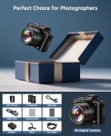 8K Digital Cameras for Photography - Autofocus 88MP WiFi Vlogging Camera for YouTube with Dual-Lens - 16X Digital Zoom Vlog Camera with Lens Hood, Flash, Touch Screen, 2 Batteries, 32GB TF Card
