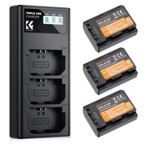 K&F Concept NP-FZ100 Battery and Three Slot Charger, 3-Pack Replacement Battery for Sony A7iii, A7iv, A7C, FX3, FX30, A9, A6600, A6700, ZV-E1, ZV-E10ii, Alpha 9, A9S, A7R III, A7R IV, A7RV, 2280mAh