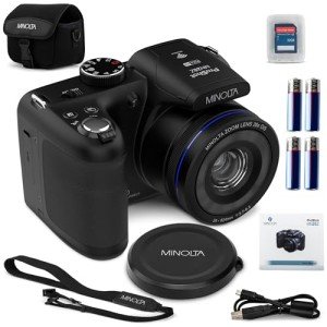 Minolta ProShot 20MP Camera – 26x Optical Zoom Lens, 1080p HD Video, WiFi, 3-inch LCD Screen, Image Stabilization, Face Detection, Scene Modes, Compact Point & Shoot, 32GB Card (Black)