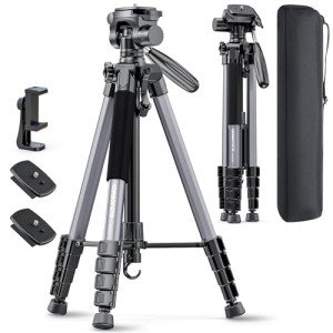 CAMBOFOTO 74"-Camera-Tripod, Professional Aluminum Tripod/Leg Stand Mirrorless Camera/DSLR/Cell Phone/Camcorder/GoPro, with Phone Holder and Travel Bag (Gunmetal Gray) Weight 2.8 lbs Load 8.8 lbs