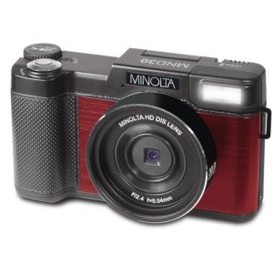 Minolta 30MP Digital Camera – 2.7K Ultra HD Video, 3-inch 180° LCD Screen, Face Detection, Anti-Shake, 9 Scene Modes, Photo Burst, Panorama, CMOS Sensor, 32GB Card (Red)