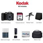 Kodak PIXPRO AZ255 Digital Camera (Black) Bundle with Point & Shoot Camera Case + 32GB SD Memory Card + Rechargeable Batteries & Charger + USB Card Reader + Table Tripod + Accessories
