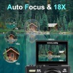 Digital Cameras for Photography 5K - 72MP Vlogging Camera for YouTube WiFi - UHD Autofocus Vlog Camera 3" 180° Flip Screen with 18X Zoom - Travel YouTube Camera Compact with 32GB SD Card, 2 Batteries