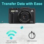 Digital Cameras for Photography 5K - 72MP Vlogging Camera for YouTube WiFi - UHD Autofocus Vlog Camera 3" 180° Flip Screen with 18X Zoom - Travel YouTube Camera Compact with 32GB SD Card, 2 Batteries