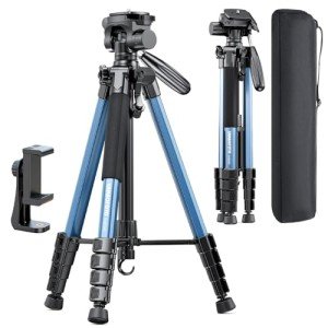 CAMBOFOTO 74"-Camera-Tripod, Navy Blue Professional Aluminum Heavy Duty Tripod Stand for Mirrorless Camera/DSLR/Cell Phone/Camcorder, with Holder and Travel Bag
