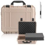 Relaxweex 16.3 x 12.4 x 6.5 Inch Waterproof Hard Case with DIY Customizable Foam Insert Portable Protective Case with Knife for Camera Drones Equipments Tools Test Instruments (Tan)