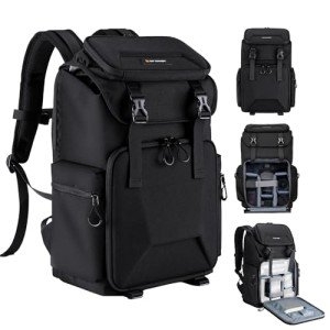 K&F Concept Camera Backpack, Hard Shell Camera Bag, Large Capacity Photography Backpack with 15.6" Laptop Compartment & Tripod Holder & Rain Cover