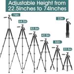 UBeesize 74" Camera Tripod with Phone Holder and Remote, Heavy Duty Tripod Stand with Portable Bag for Phone and Camera, Compatible with DSLR Cameras, Cell Phones, Spotting Scopes and Binoculars