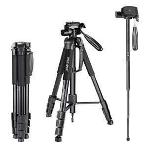 NEEWER Portable Aluminum Alloy Camera 2 in 1 Tripod Monopod Max. 70"/177cm with 3 Way Swivel Pan Head and Carrying Bag for DSLR, DV Video Camcorder (SAB264, Black)