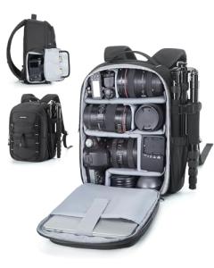 BAGSMART Small Camera Backpack, DSLR SLR Small Camera Bag Fits 13 Inch Laptop, Camera Backpack with Rain Cover & Tripod Holder