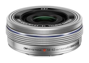 OM SYSTEM Olympus M.Zuiko Digital 14-42mm F3.5-5.6 EZ Silver for Micro Four Thirds System Camera, Compact 3X Zoom Lens