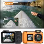 8K UHD 70MP WiFi Digital Camera with 64GB Card Rugged Waterproof Dustproof Shockproof 33FT Underwater Camera Dual-Screen Selfie for Snorkeling Autofocus Point and Shoot Digital Camera (Orange)