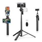 ULANZI MT-70 Extendable Tripod, 63" Selfie Stick Vlog Tripod Stand with 2 Phone Clips, 360 Rotate Dual Camera Holder for iPhone, Sony, Canon, GoPro, Lightweight for Travel, Black